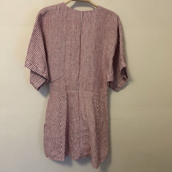 Reformation Cecilia Mini Dress Linen Pink White Striped Belt 6 - Missing Button - Picture 7 of 10
